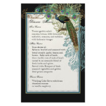 Vintage Peacock, Feathers, Dinner Menu Sheet