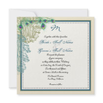 Vintage Peacock, Feathers n Etchings - Invitation