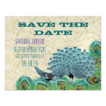 Vintage Peacock Feathers Save the Date Personalized Announcement