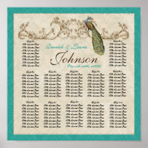 Vintage Peacock Reception Table Seating Chart Posters
