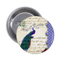 Vintage Peacock Song Collage Button