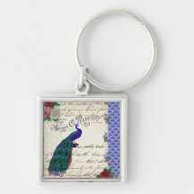 Vintage Peacock Song Collage Key Chain