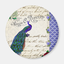 Vintage Peacock Song Collage Magnets