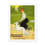 Vintage Peugeot Woman Riding Cycle with Dog Runnin