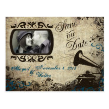Vintage Phonograph Wedding Save the Date Postcard