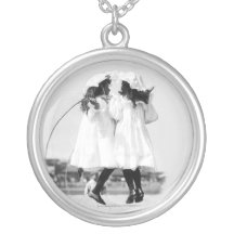Vintage Photo of Two Little Girls Playing Necklace