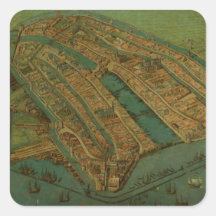 Vintage Pictorial Map of Amsterdam (1538) Square Sticker
