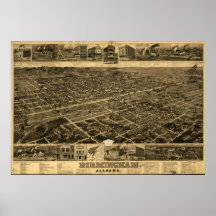 Vintage Pictorial Map of Birmingham (1885) Posters