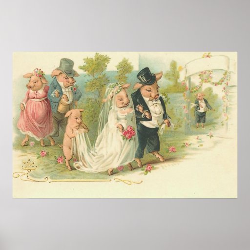 Vintage Pigs Wedding Poster
