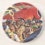 Vintage Pilot, Woman and Airplane with Paparazzi Beverage Coaster