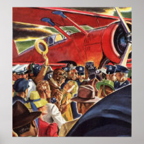 Vintage Pilot, Woman and Airplane with Paparazzi Print