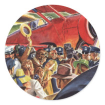 Vintage Pilot, Woman and Airplane with Paparazzi Round Sticker