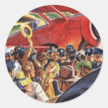 Vintage Pilot, Woman and Airplane with Paparazzi Round Sticker