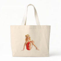 vintage pin up red tote bags