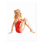 vintage pin up red postcard