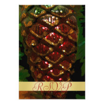 Vintage Pinecone Holiday Gold RSVP Invitation