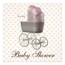 Vintage Pink Baby Carriage Baby Girl Shower Invites