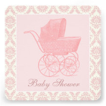 Vintage Pink Baby Carriage Baby Girl Shower Custom Announcements