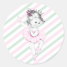 Vintage Pink Ballerina Princess Baby Shower Round Stickers