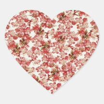 Vintage Pink Blossoms Heart Sticker
