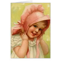 Vintage Pink Bonnet Girl - Easter Card cards