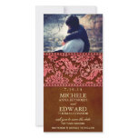 Vintage Pink & Brown Damask Lace Save the Date Photo Greeting Card