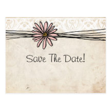 Vintage Pink Daisy Save The Date Postcards