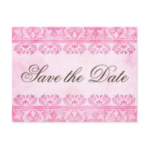 Vintage pink damask Save the Date postcard