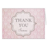 Vintage Pink Damask Thank You Greeting Card cards