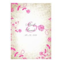 Vintage Pink Field Flowers II Tobacco Stain Invita Custom Invitations