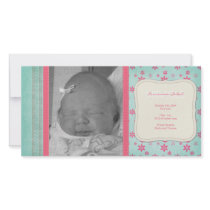 Vintage Pink Floral Birth Announcement Custom Photo Card