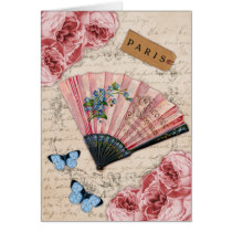 Vintage Pink French Fan Greeting Card
