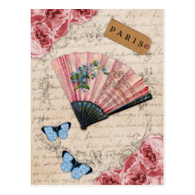 Vintage Pink French Fan Post Card