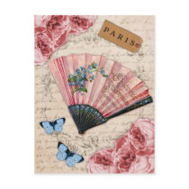 Vintage Pink French Fan Post Card