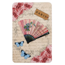 Vintage Pink French Fan Rectangle Magnet