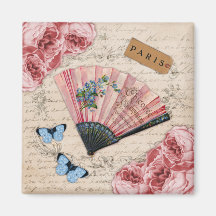 Vintage Pink French Fan Refrigerator Magnet