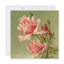 Vintage Pink Garden Roses for Valentine's Day Custom Invitation