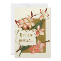 Vintage pink oleander flowers wedding invitation