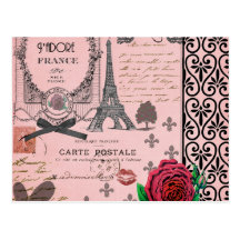 Vintage Pink Paris Collage Postcard