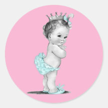 Vintage Pink Princess Baby Shower Stickers