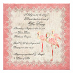 Vintage Pink Rose Flamingos Baby Invitation
