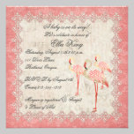 Vintage Pink Rose Flamingos Baby Invitation invitations