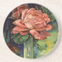 Vintage Pink Roses Beverage Coaster