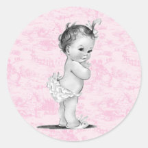 Vintage Pink Toile Baby Shower Stickers
