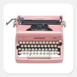 Vintage Pink Typewriter Stickers, Square