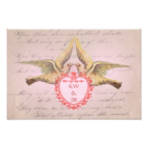Vintage Pink Valentine Love Doves and Heart Art Photo
