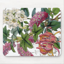 Vintage Pink White Victorian Flora Botanical Print Mousepad