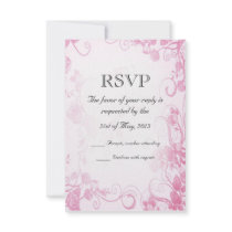 Vintage Pink & White Wedding RSVP Card