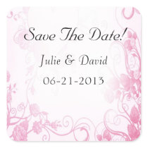 Vintage Pink & White Wedding Save The Date Sticker