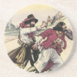 Vintage Pirate Duel, Battle Fight Death on Beach Beverage Coasters